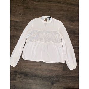 Small. White Blouse. Lace Detail Front Long Sleeve